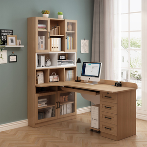 定制全实木书桌书架一体转角电脑桌学生学习办公家用写字桌尺寸定