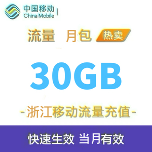浙江移动流量充值30G 手机3g/4g/5g通用流量包国内流量当月有效ZJ