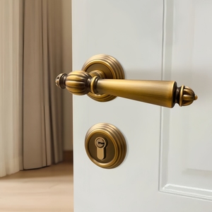 欧美复古黄古铜室内卧室分体房门锁木门法式把手轻奢磁吸静音门锁
