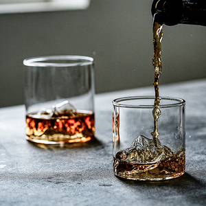 日式观山杯富士山杯子雪山杯玻璃杯水杯家用洋酒威士忌酒杯咖啡杯