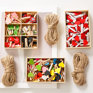 新疆包邮可爱日系卡通照片墙房间装饰麻绳彩色小木夹子创意相