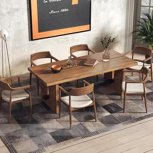 长方形实木会议桌办公长桌北欧原木大板茶桌餐桌椅组合loft长条桌