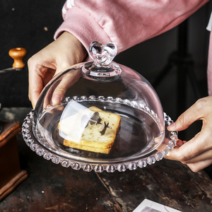 欧式蛋糕托盘带盖玻璃罩餐厅甜点面包展示盘玻璃托盘甜品试吃盘子