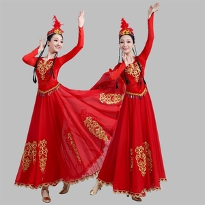 新款新疆维吾尔族舞蹈演出服装 女少数民族舞台演出饰 成人连衣裙