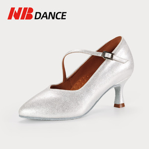 摩登舞鞋专业女士软底中高跟炫彩银色成人摩登华尔兹探戈舞蹈鞋子