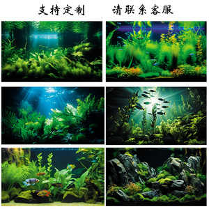 鱼缸背景贴纸新款海底世界水草海草造景水族箱壁画高清3D造景正胶