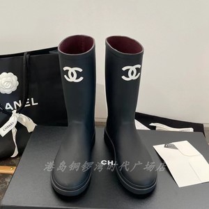 海外正品Chanel/香奈儿雨靴杨幂同款黑色双C中筒女士靴子夏季雨鞋