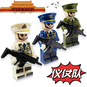 中国积木军事人仔海陆空军团警察小人偶儿童益智拼装男孩玩具礼物