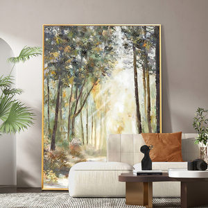 原创手绘油画抽象树林风景玄关装饰画现代轻奢客厅背景墙大幅挂画