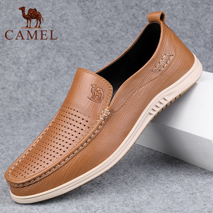 Camel/骆驼男鞋夏季真皮软底镂空休闲皮鞋头层牛皮透气百搭一脚蹬