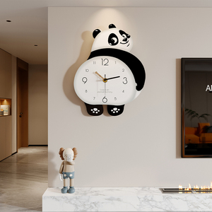 熊猫钟表挂钟客厅餐厅家用2023新款网红创意时钟挂墙简约大气壁灯
