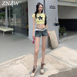 ZNZW美式热辣短裤女2024夏季复古短款外穿热裤紧身显瘦牛仔短裤女