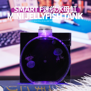 SmartF迷你桌面水母缸鱼缸生态发光水母瓶七彩遥控变色儿童节礼品