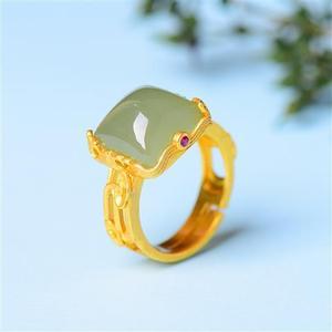 宝石设计感转运珠食指小众开口镀S925银镀古法金戒指女指环
