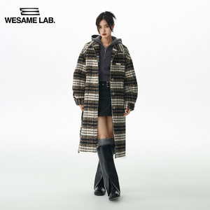 WESAMELAB 原创设计西装领休闲复古气质高街感格纹毛呢大衣女冬