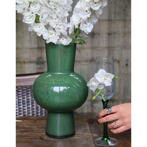 莲花坐隐北欧丹麦绿色大琉璃花瓶设计师小众高级感玻璃摆件样板间
