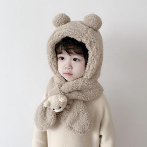 新疆西藏包邮儿童帽子秋冬款宝宝婴儿围巾一体男童冬季加绒护耳帽