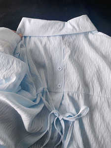 日系天丝亚麻蓝色衬衫女2024夏季新款设计感小众舒适长袖衬衣上衣