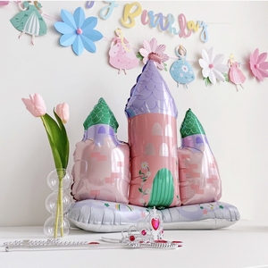 梦幻粉色城堡站立蛋糕铝膜气球带底座儿童宝宝生日派对装饰布置