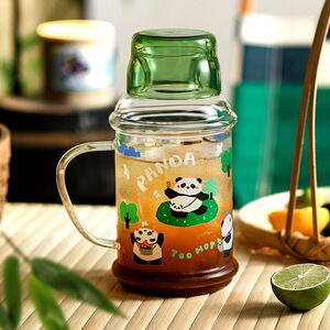 可爱熊猫冷水壶高硼硅玻璃杯大容量茶壶夏季家用茶水壶冰饮杯