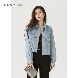 ZDENIM 2024春款新款ZA1蓝色短款宽松上衣休闲牛仔夹克外套不规则