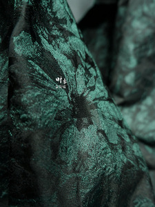黑色绿大花油画风布料花色渐变提花肌理包包裙diy小样设计师面料