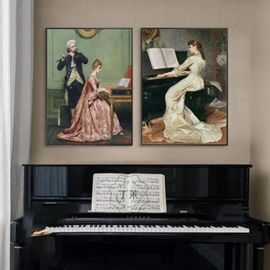 音乐教室钢琴房装饰画欧式宫廷风复古人物挂画现代简约琴行壁画