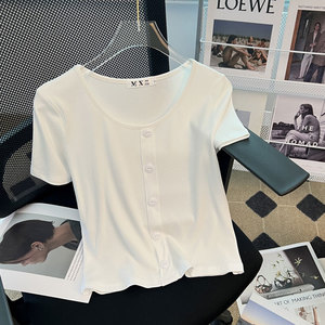 设计感小众短袖T恤女夏季2024年新款韩版修身短款别致上衣打底衫