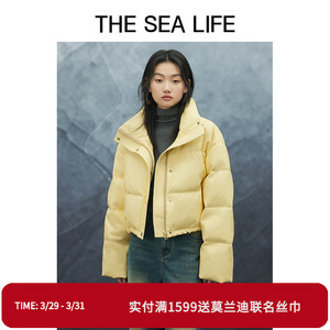 明星同款THE SEA LIFE 短款羽绒服女2023年PU皮立领多色设计13701