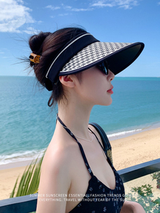 户外大檐防晒帽女夏季遮脸防紫外线洋气时尚遮阳空顶大头围太阳帽