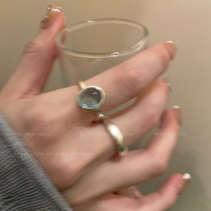 碎银子天然石开口戒指女小众设计复古食指戒时尚个性高级感指环潮