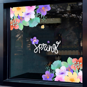 春天装饰氛围布置静电贴商场服装店铺贴纸春季上新橱窗装饰玻璃贴