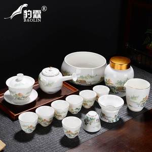 羊脂玉功夫茶具套装陶瓷家用德化白瓷盖碗茶杯具工艺手工时尚茶桌