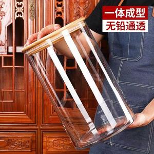 超大容量玻璃瓶带竹木盖陈皮储存罐大号密封罐大口径茶叶干货展示