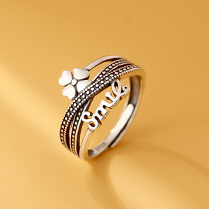 纯银戒指女复古四叶草高级感设计精致百搭新潮款食指戒时尚个性潮