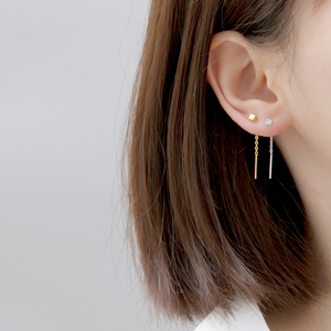 S925纯银简约方块耳线女精致小巧短款耳环ins冷淡风小众设计养耳