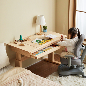 芽米小屋/理想 儿童学习桌实木简约可调节升降小学生写字桌椅套装