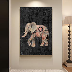 黑白客厅装饰画高级感餐厅摆画大象艺术大尺寸玄关走廊尽头挂画