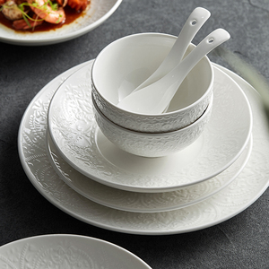 汉朝源高端欧式浮雕餐具套装盘子菜盘轻奢高级感北欧陶瓷碗碟家用