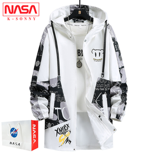 NASA中长款风衣外套男士春季潮牌青少年学生宽松大码百搭韩版夹克