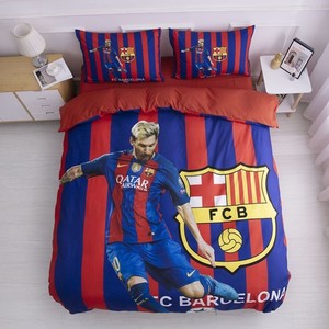 巴萨梅西C罗亲肤三件套球迷足球学生男孩床上用品床单被罩四件套