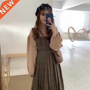 Very Nice Autumn Plaid One Piece Dress Straps Sleeveless Ple