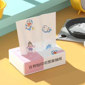 哆拉A梦机器猫家用彩色卡通图案印花抽纸手帕纸面巾纸原木餐巾纸