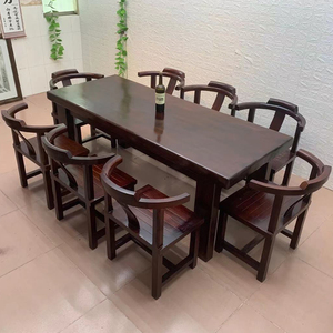 全实木餐桌椅组合老船木高档餐桌客厅家具长方形餐台家用餐厅桌椅