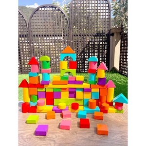 Hape早教益智大块木制正方体三角形长方体积木块数学教具方块玩具