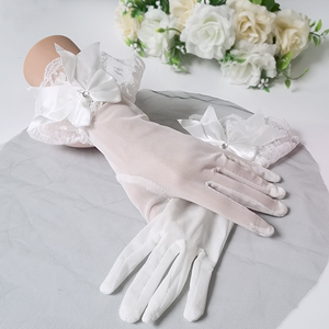 蕾丝袖套婚纱短款公主蝴蝶结花边洛丽塔派对礼服结婚白色手套新娘