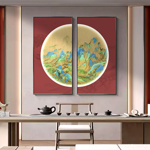 千里江山图茶室挂画新中式客厅沙发背景墙组合装饰画山水国画壁画