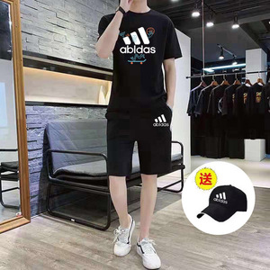 阿迪 达斯夏季男士短袖T恤韩版休闲套装夏天运动两件套短裤男装