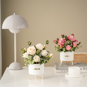 欧式玫瑰仿真花假花客厅桌面装饰盆栽干花花束插花花瓶花艺摆件