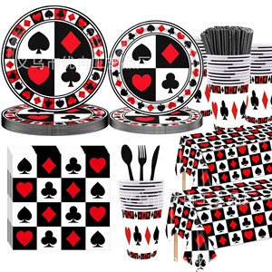 扑克牌赌场之夜主题一次性纸盘餐具桌布纸巾派对套装装饰布置用品